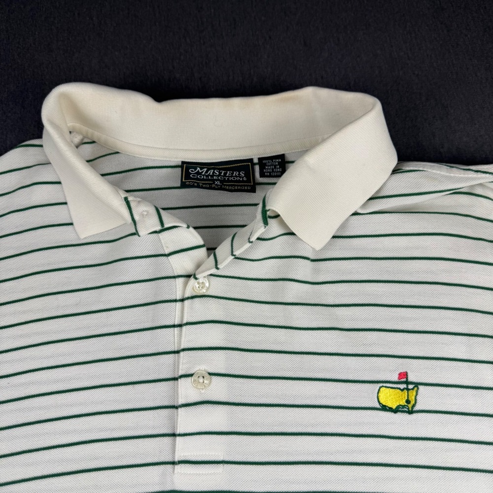 Masters Collection Golf Polo Shirt Mens XL White Green Striped Pima Cotton Pique